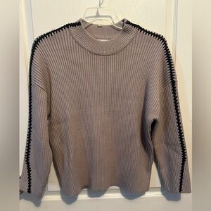 Sugarlips Beige Ribbed Sweater with Black Accents